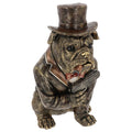 Statue of a bulldog wearing a top hat and holding a book on a white background-Mystic-Cave