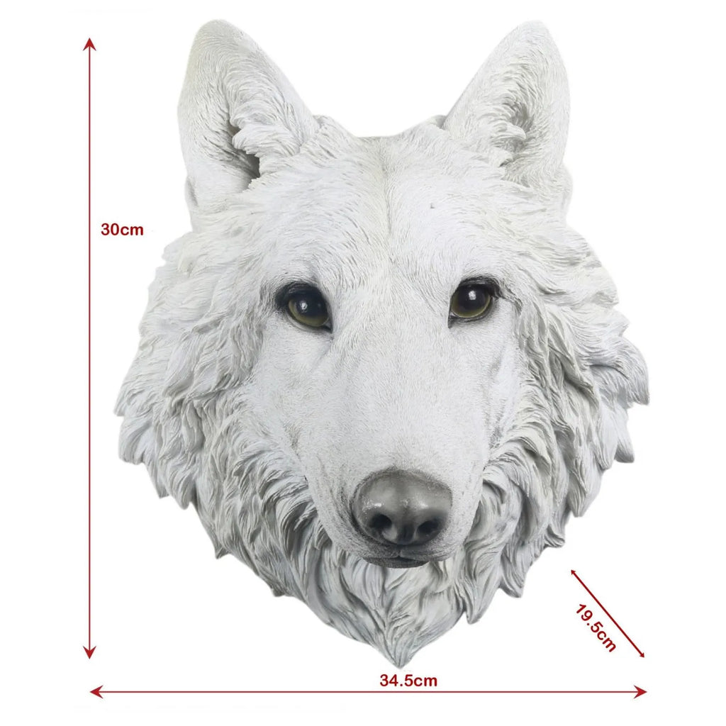 White Wolf Head Wall Art Faux Taxidermy - 34.5cm
