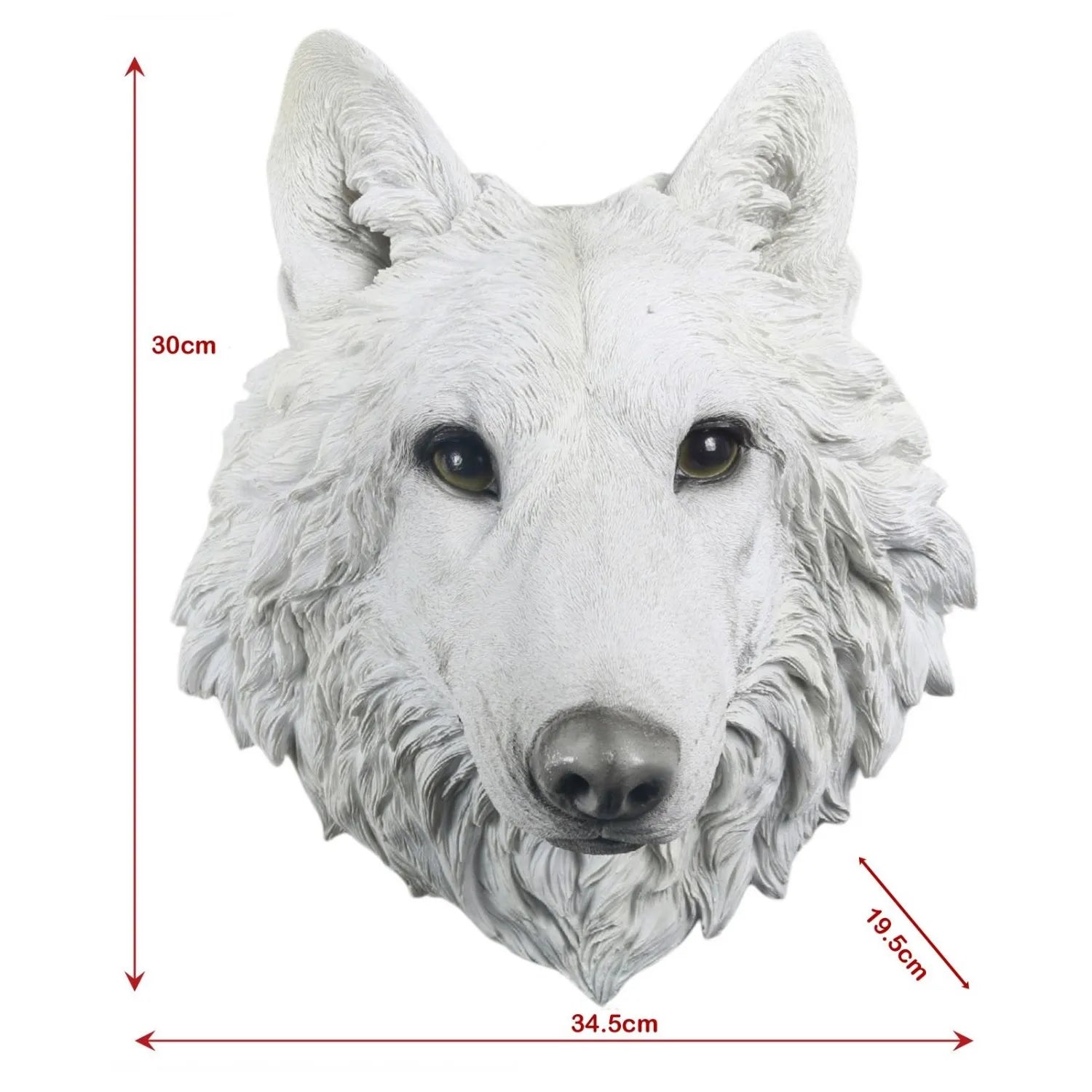 White Wolf Head Wall Art Faux Taxidermy - 34.5cm
