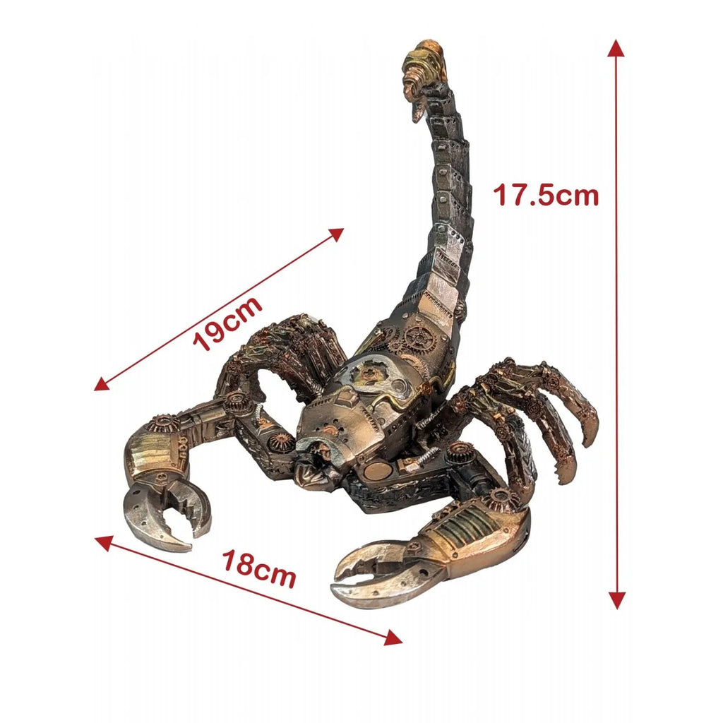 Decorative scorpion figure with dimensions on a white background-Mystic-Cave