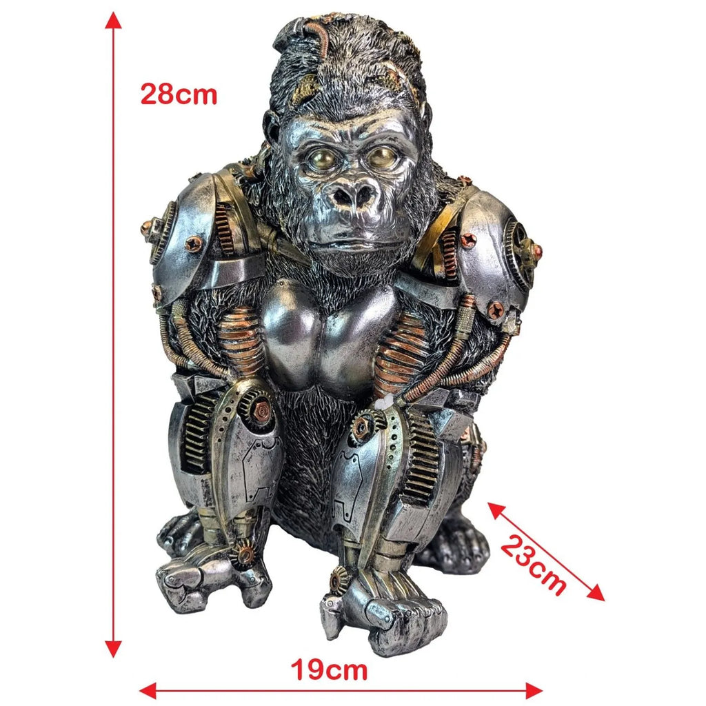 Mechanical gorilla figurine with dimensions indicated on a white background-Mystic-Cave