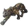 Mechanical panther figurine with gears on a white background-Mystic-Cave