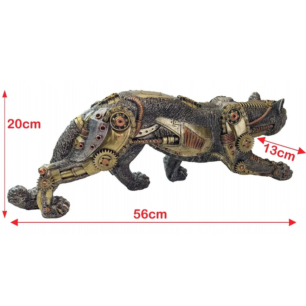 Steampunk-style mechanical animal figure with dimensions indicated on a white background-Mystic-Cave