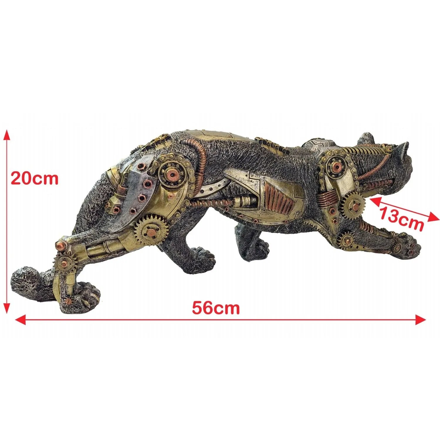 Steampunk-style mechanical animal figure with dimensions indicated on a white background-Mystic-Cave