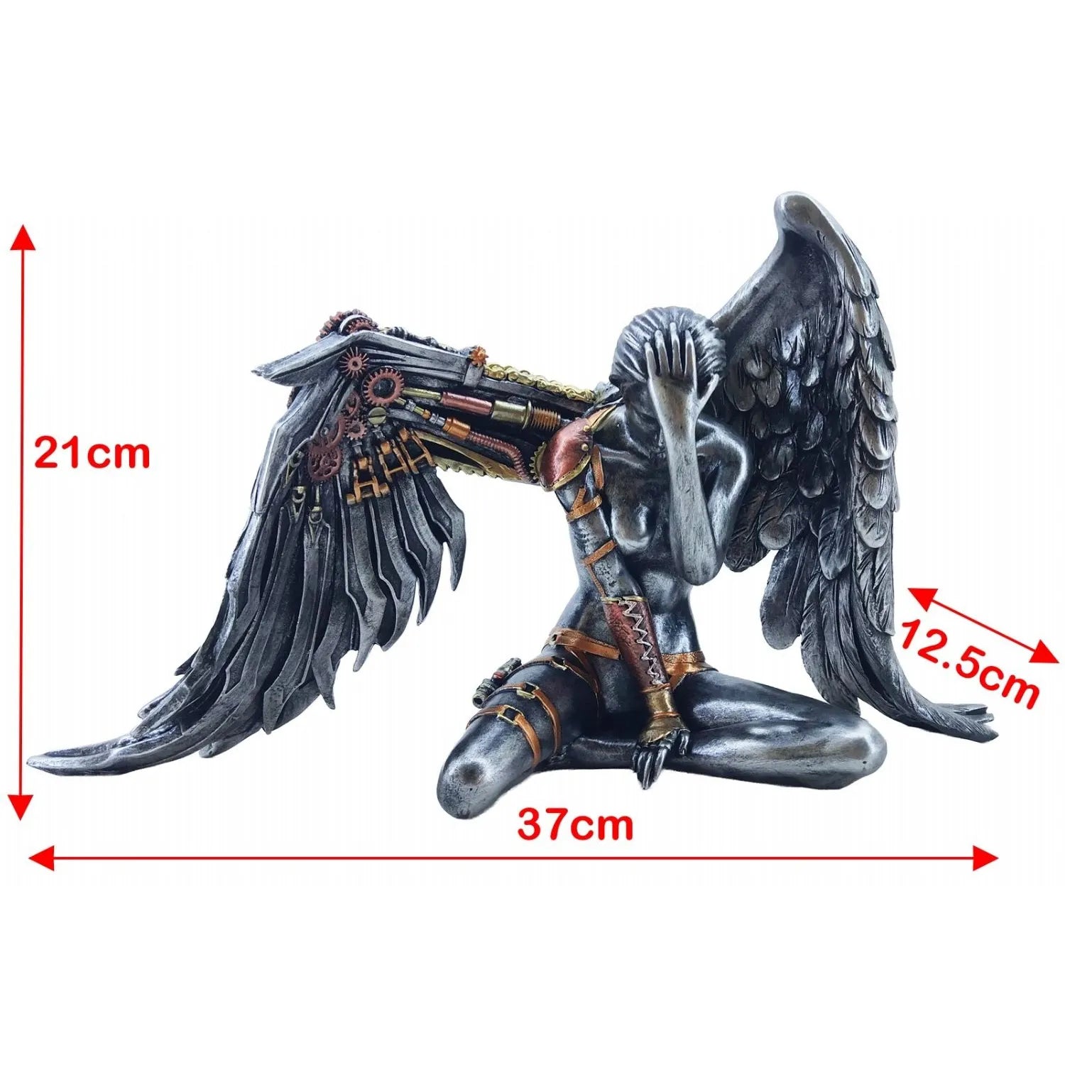 Statue of an angel with dimensions indicated on a white background-Mystic-Cave