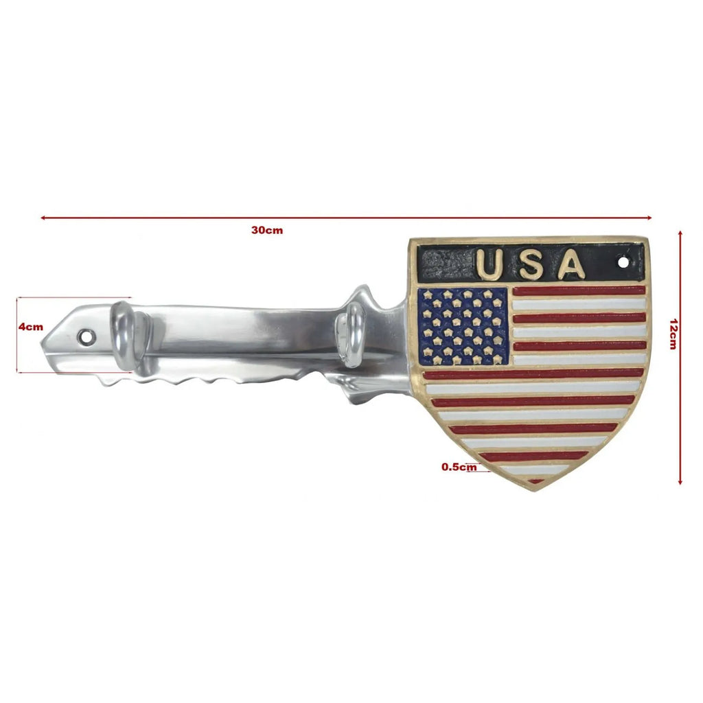 USA Key Holder Aluminium With 2 Hooks 30cm