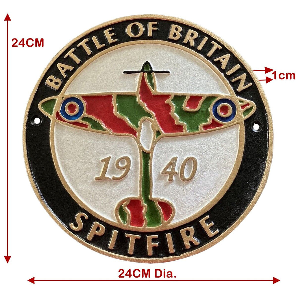 Battle of Britain Spitfire 1940 Cast Iron Wall Plaque - 24cm