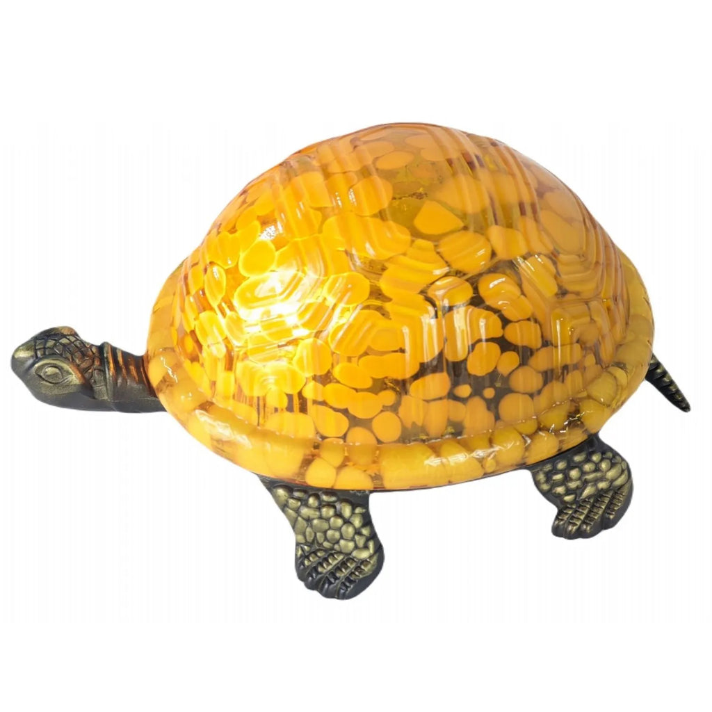 Tortoise figurine with a transparent shell filled with yellow beads on a white background-Mystic-Cave