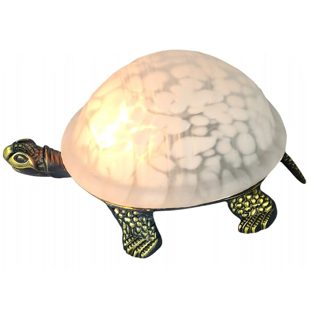 Tortoise-shaped lamp with a marble-like shade on a white background-Mystic-Cave