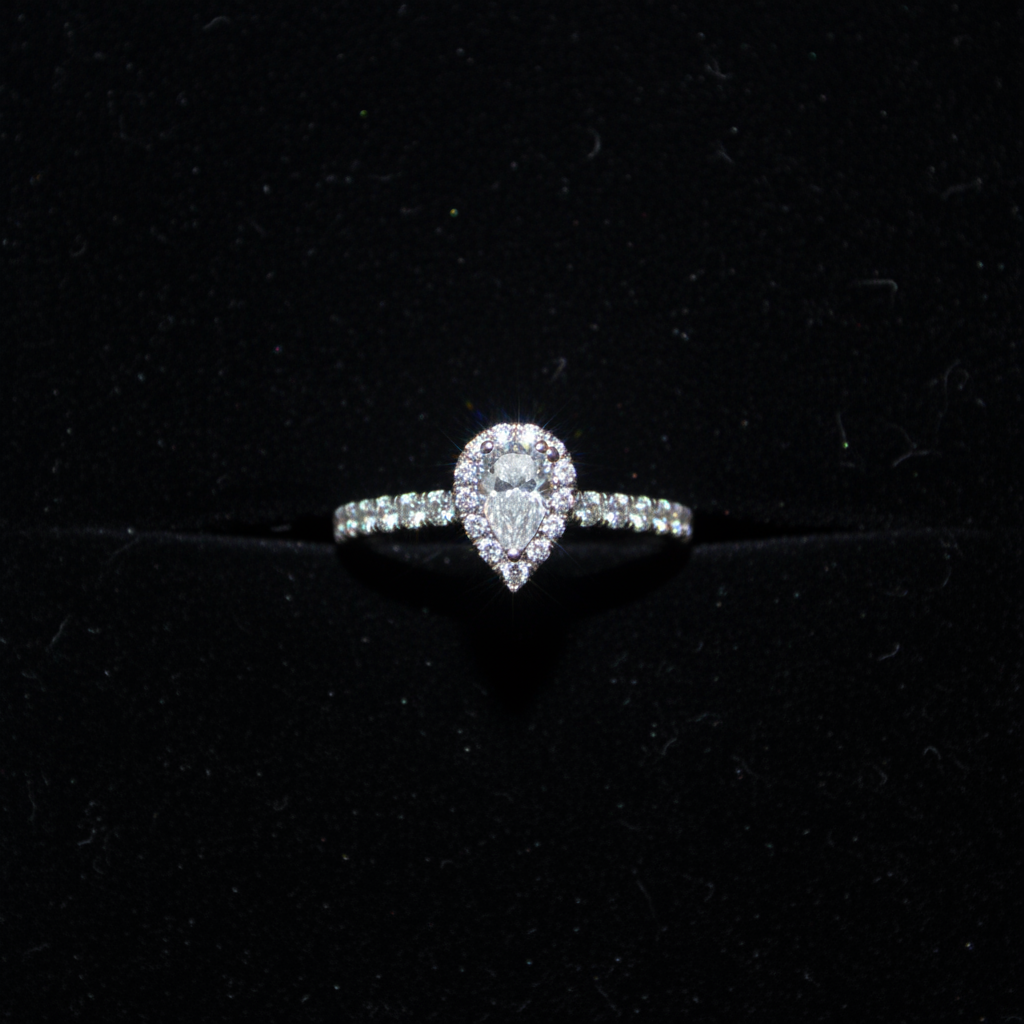18ct White Gold Pear Cut Diamond Halo Ring - Bird's Eye View