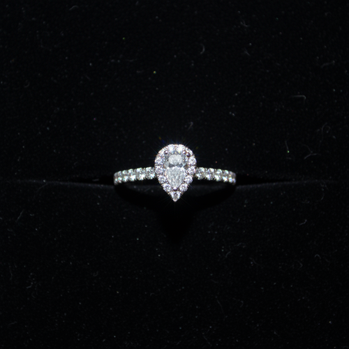 18ct White Gold Pear Cut Diamond Halo Ring - Bird's Eye View