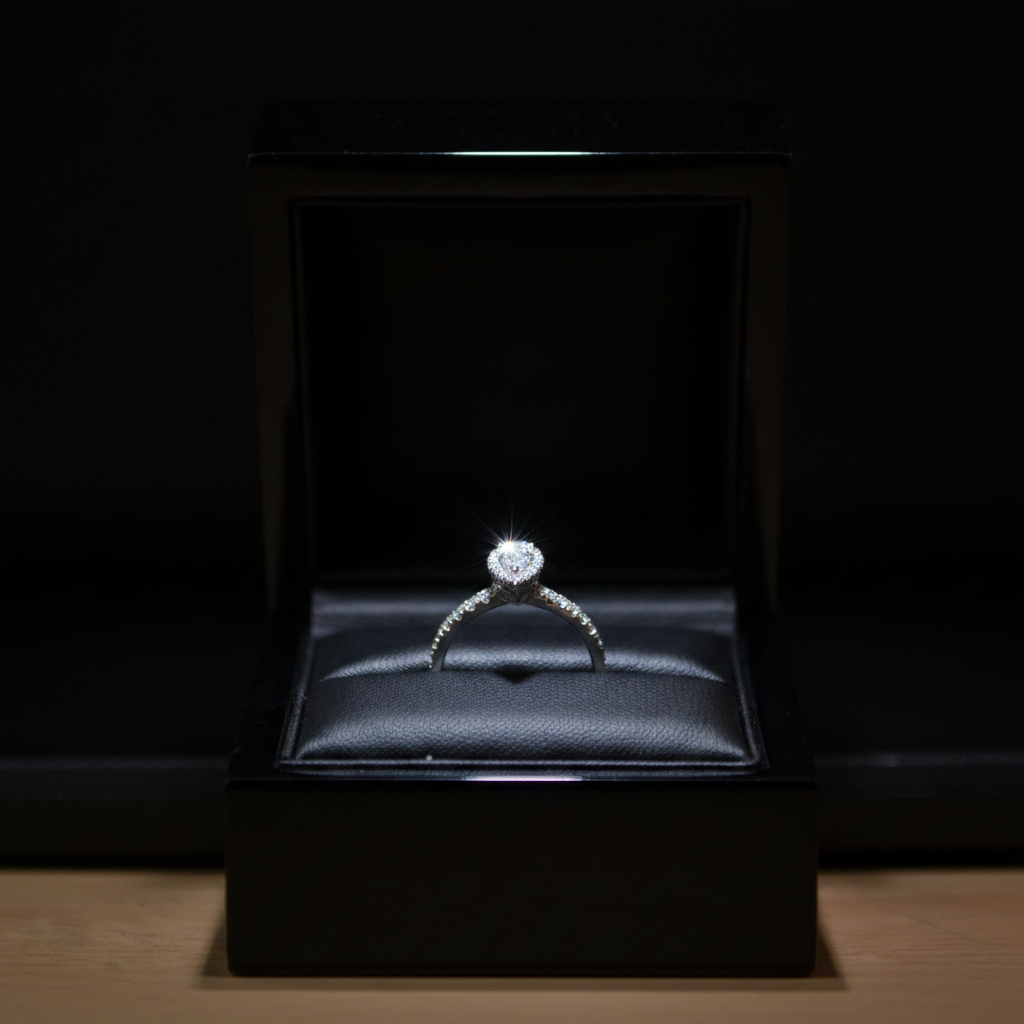 18ct White Gold Pear Cut Diamond Halo Ring - Premium Box Shot