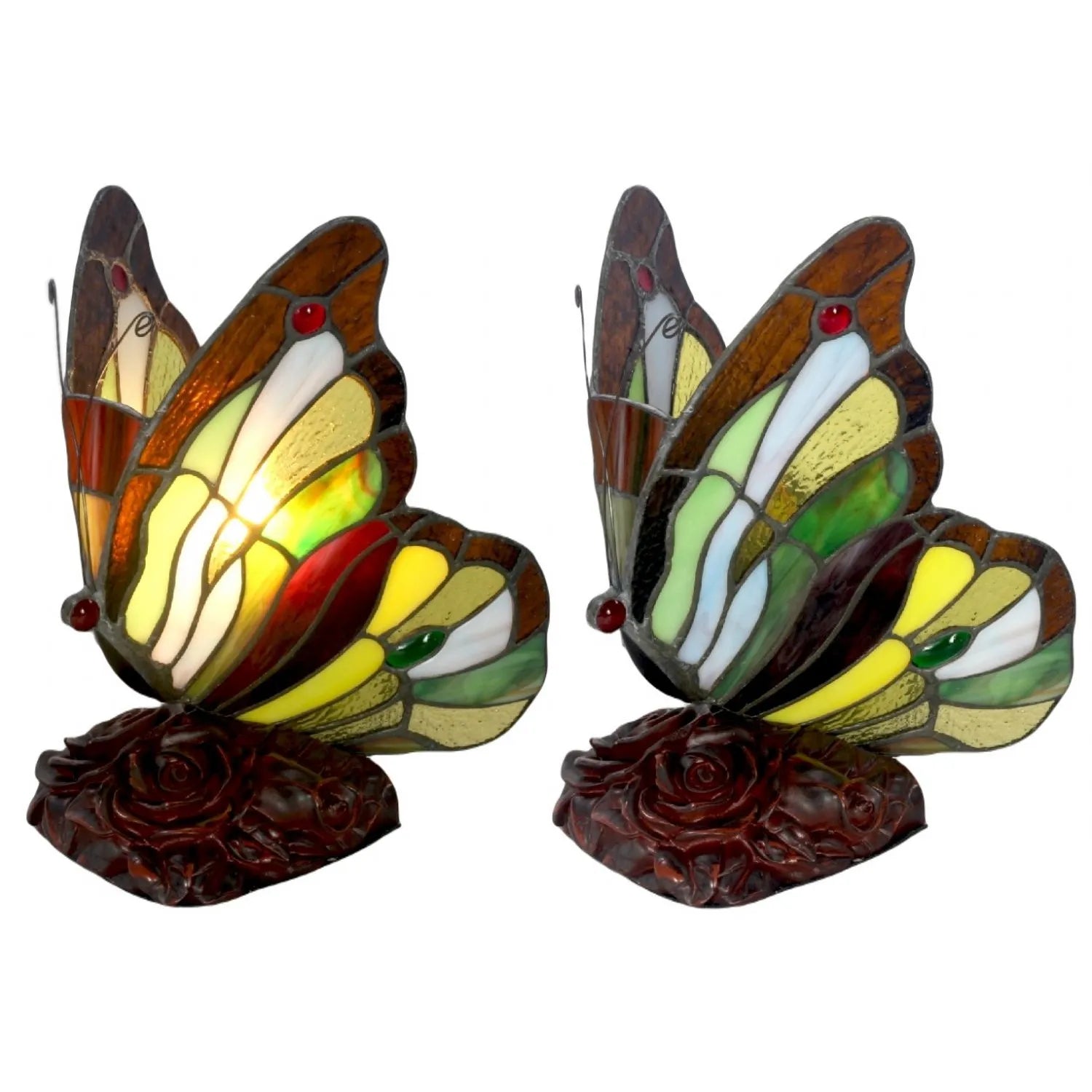Two stained glass butterfly lamps on a white background-Mystic-Cave