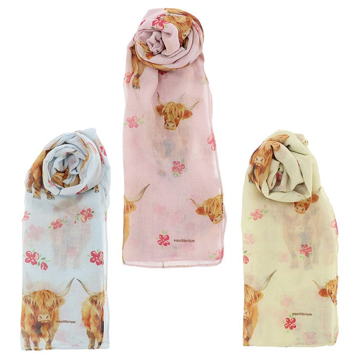 Highland Coo Printed Scarf Yellow