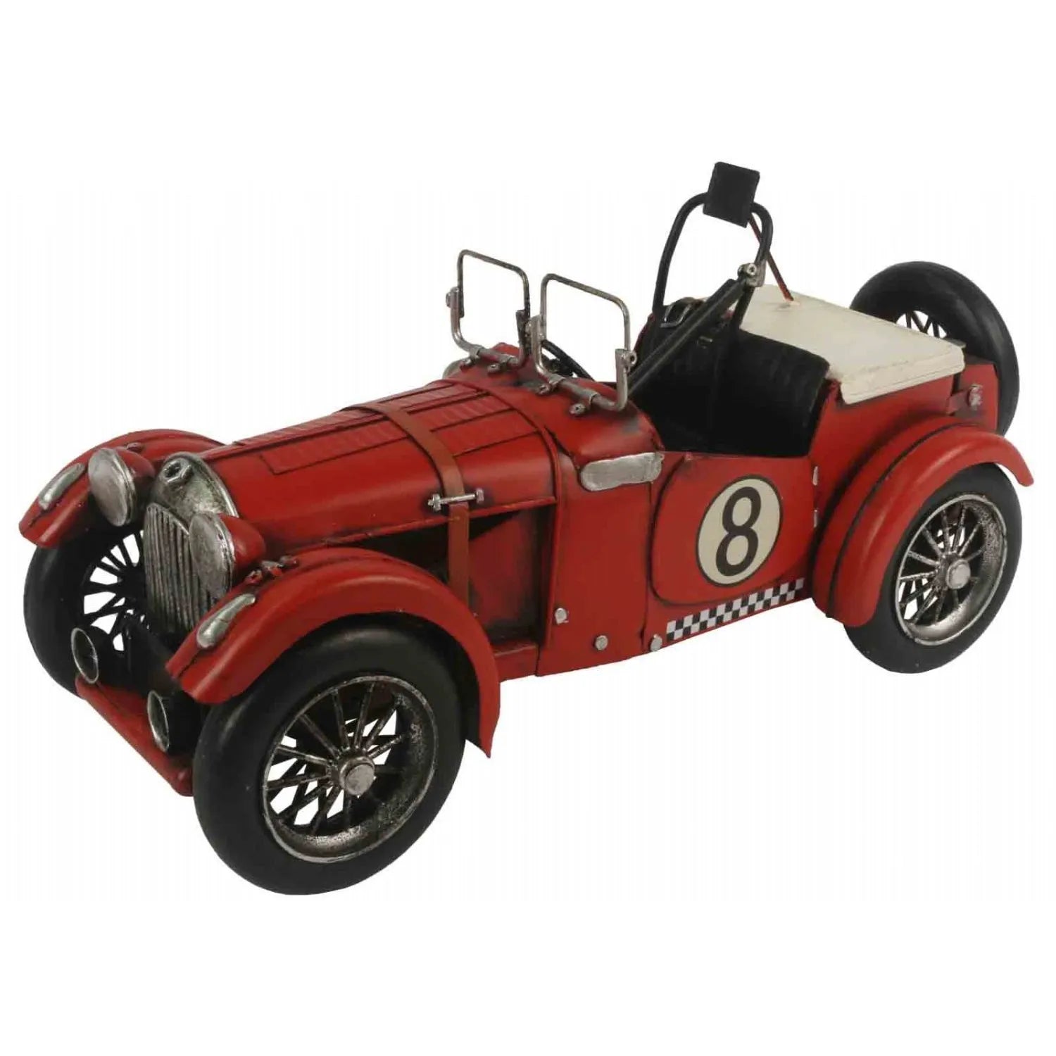 Red vintage car model with number 8 on a white background-Mystic-Cave
