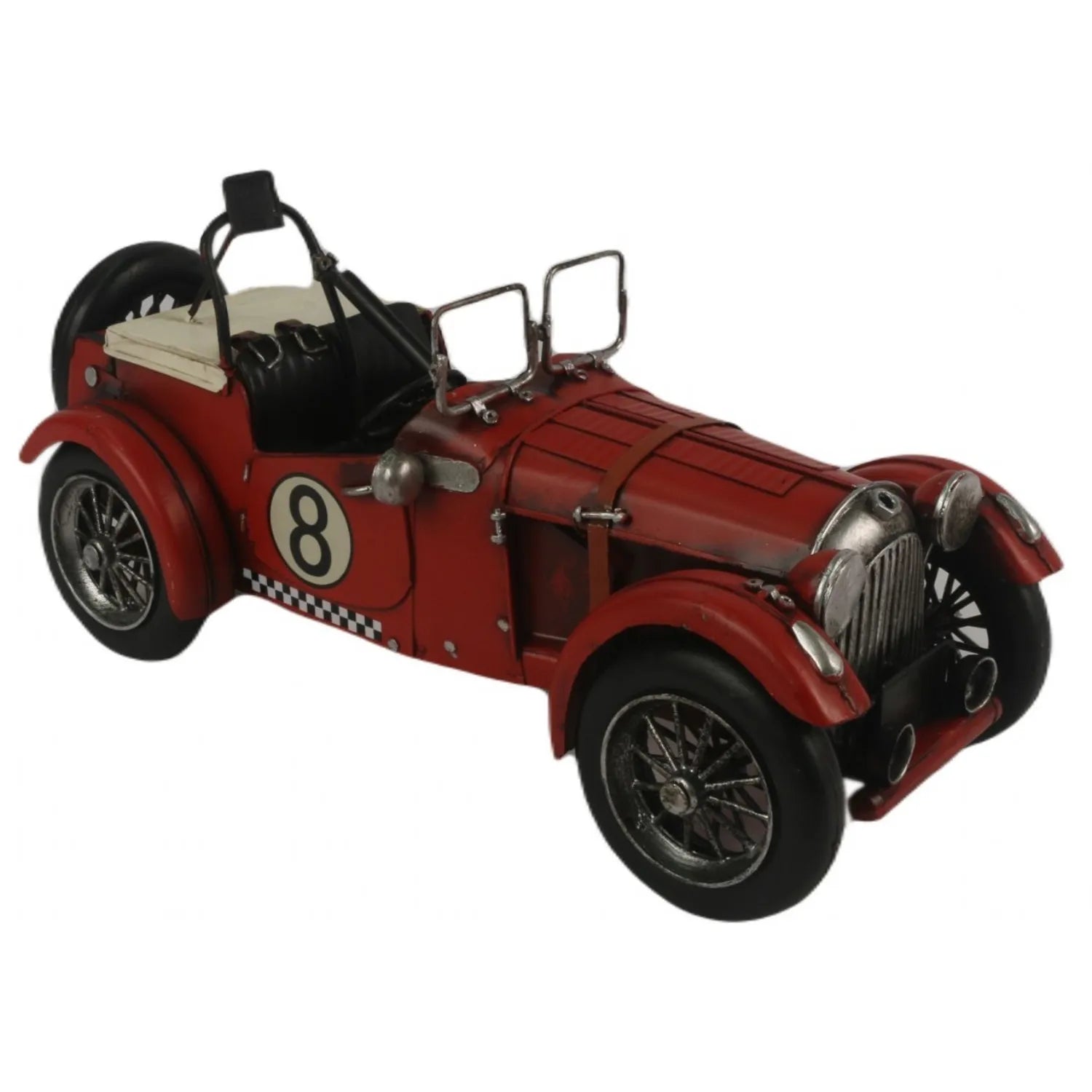 Red vintage car model with number 8 on a white background-Mystic-Cave