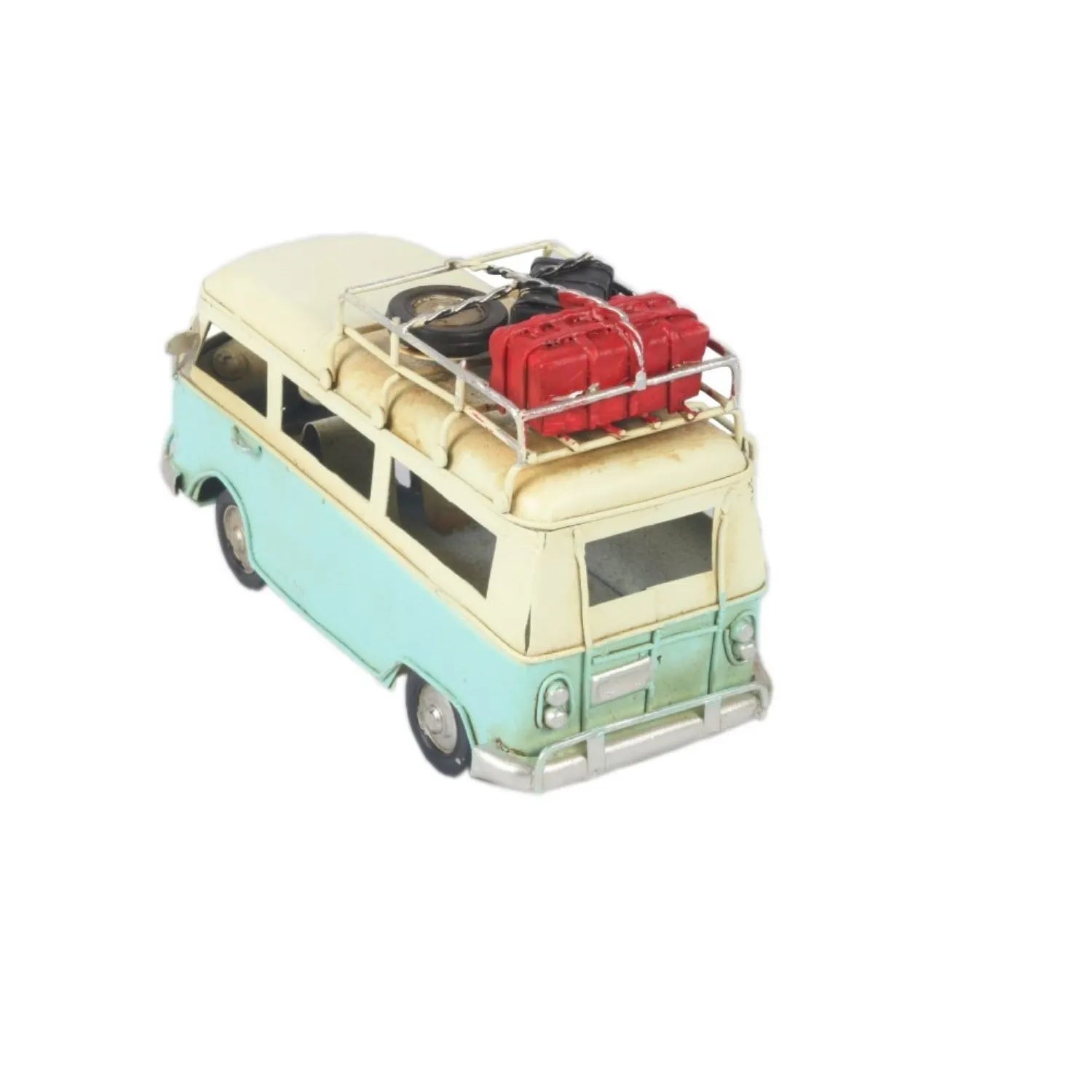 Model of a vintage van with luggage on a white background-Mystic-Cave