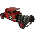 Model of a red vintage car with a skull and crossbones design on a white background-Mystic-Cave