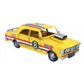Yellow model car with stripes and number 8 on a white background-Mystic-Cave