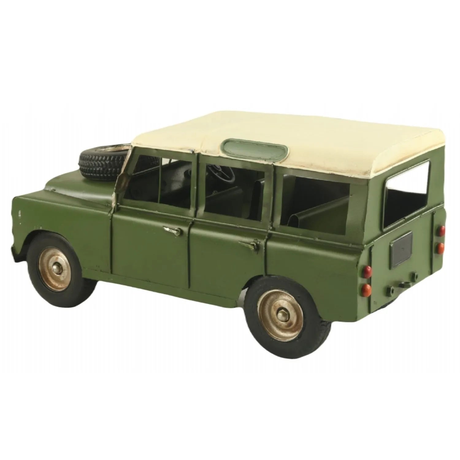 Model of a green vintage SUV with beige roof on a white background-Mystic-Cave