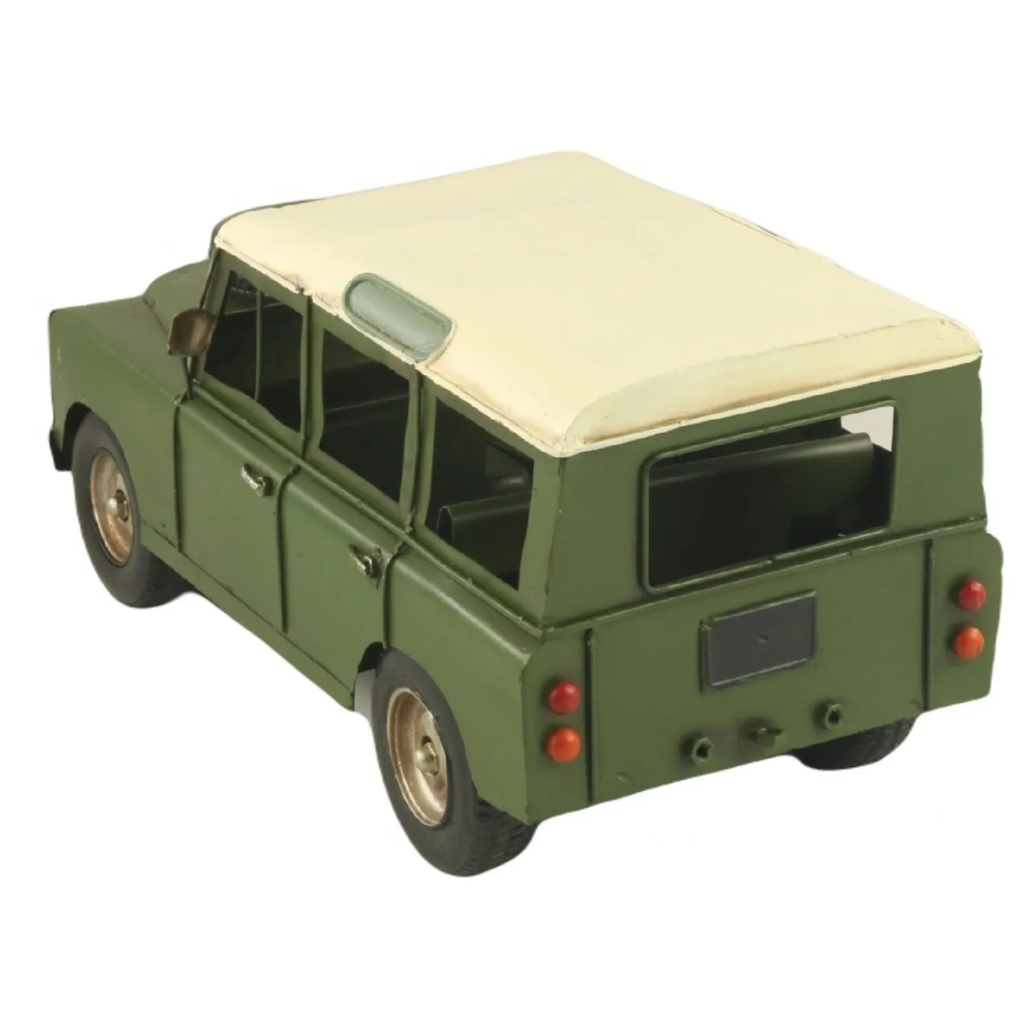Model of a green vintage SUV with beige roof on a white background-Mystic-Cave