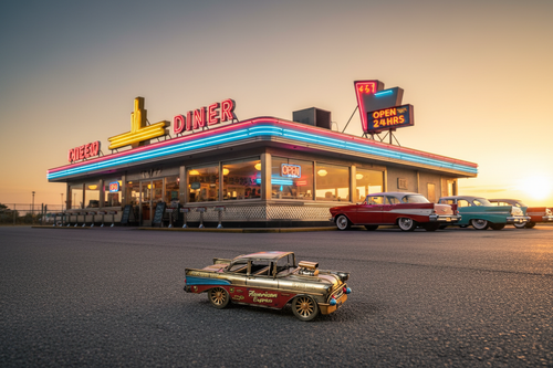50s Car American Diner Scene-Mystic-Cave