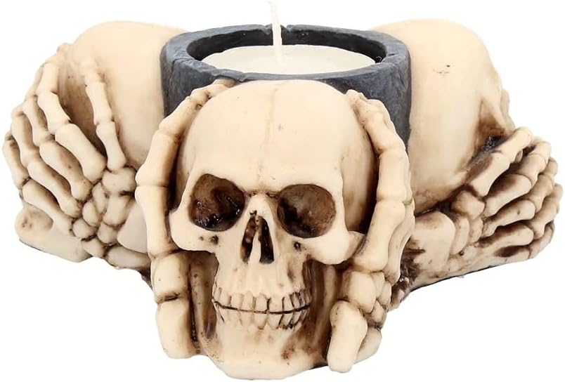 Nemesis Now Three Wise Skulls Tealight Holder 13cm Ivory