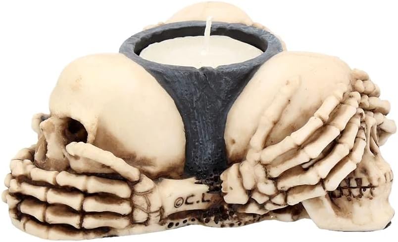 Nemesis Now Three Wise Skulls Tealight Holder 13cm Ivory