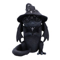 Black dragon plush toy with a witch hat on a white background-Mystic-Cave