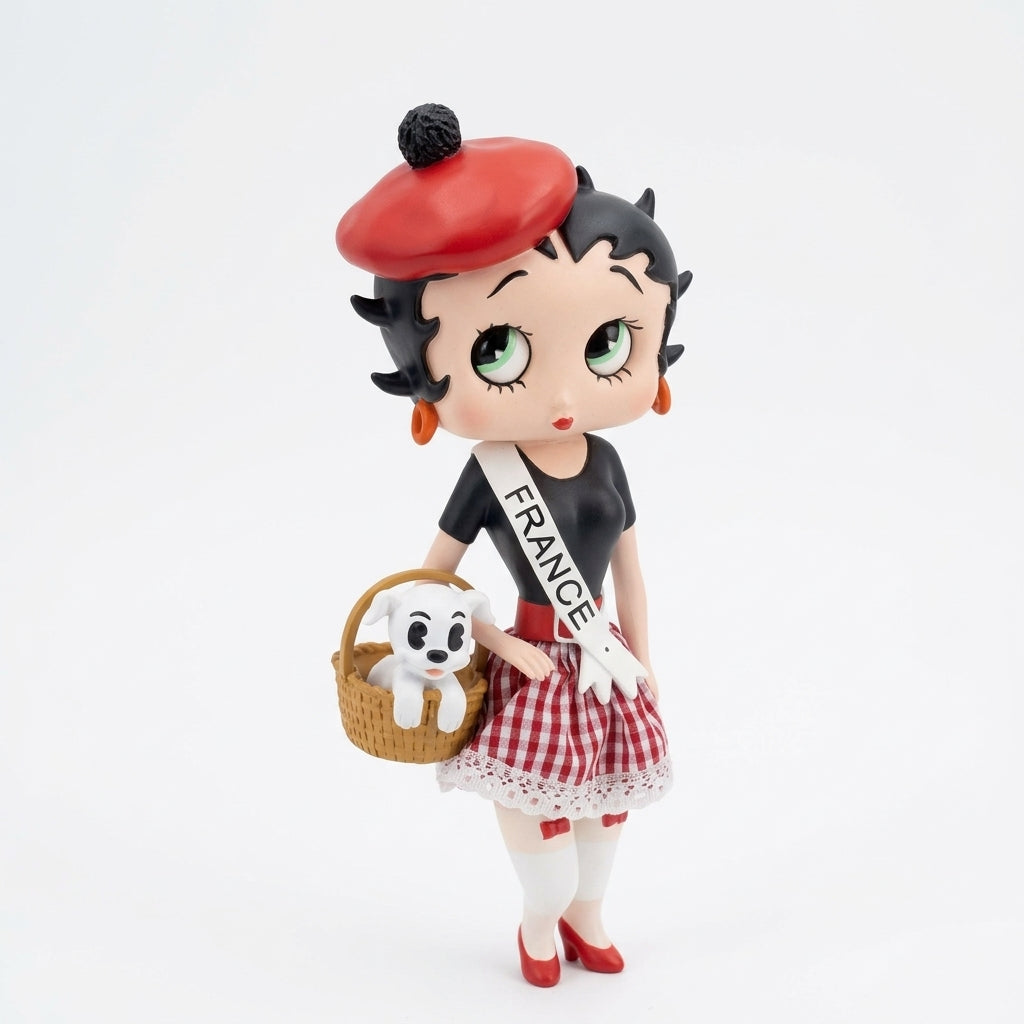 Betty Boop in French Costume 31cm with Fabric Checked Skirt