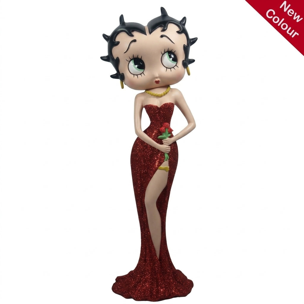 Betty Boop Holding Flowers Red Glitter Dress 38cm