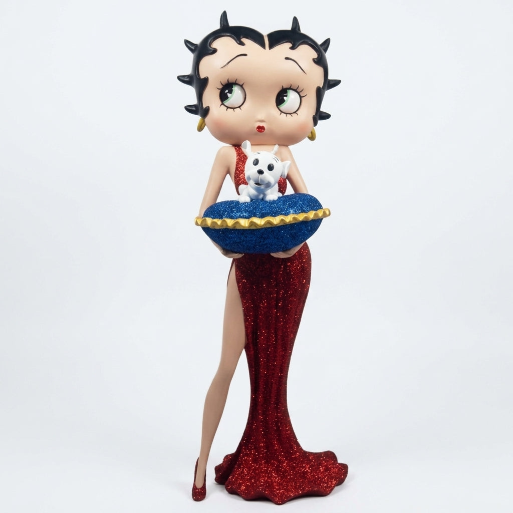 Betty Boop with Blue Glitter Pillow Box (Red Dress) 36.5cm