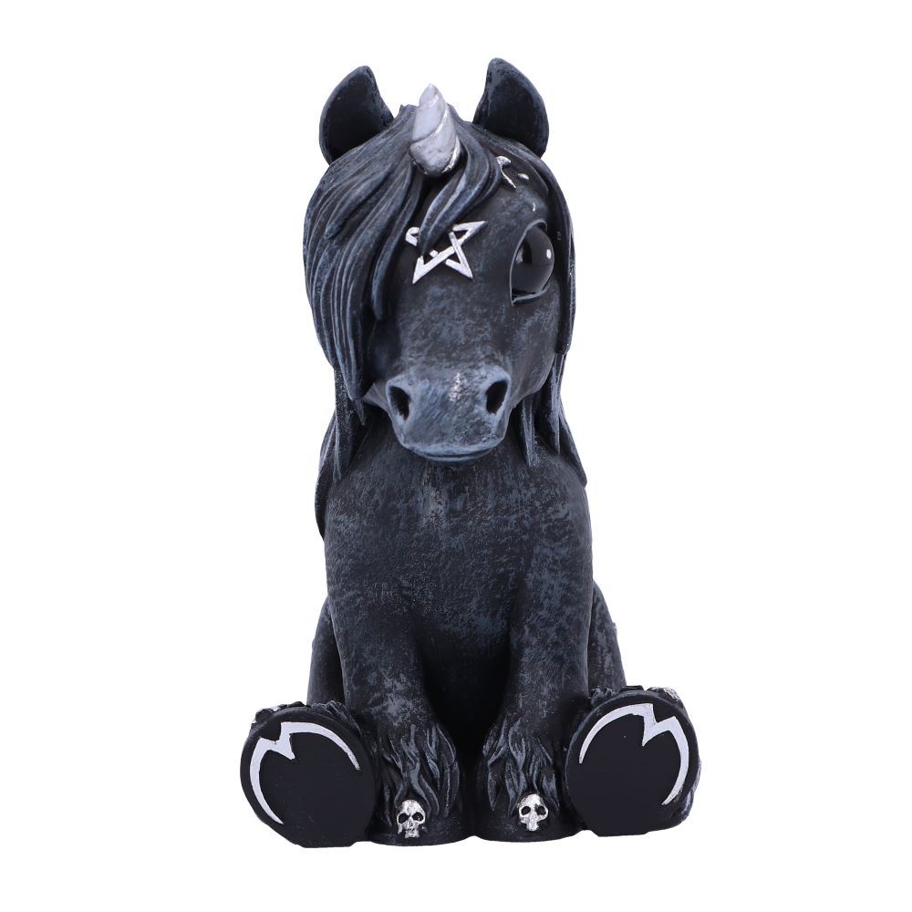 Plush toy horse with black hair and white accents on a white background-Mystic-Cave