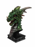 Green dragon head sculpture on a white background
