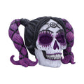 Skull with purple and black hair on a white background