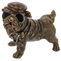 Statue of a bulldog wearing a leather outfit and helmet on a white background-Mystic-Cave