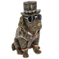 Statue of a dog wearing sunglasses, coat, and top hat on a white background-Mystic-Cave