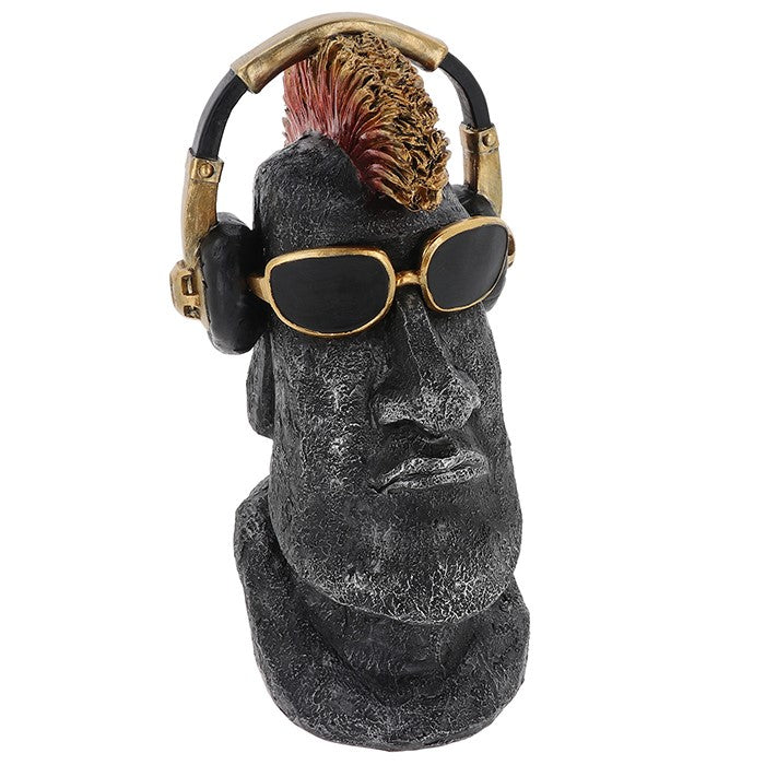 Decorative statue of a face wearing sunglasses and headphones on a white background-Mystic-Cave