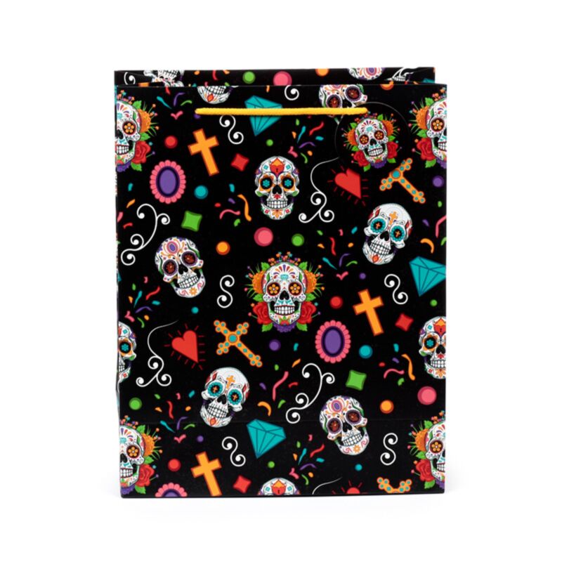 Notebook with colorful sugar skull design on a black background-Mystic-Cave