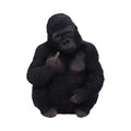 Stuffed gorilla toy making a middle finger gesture on a white background