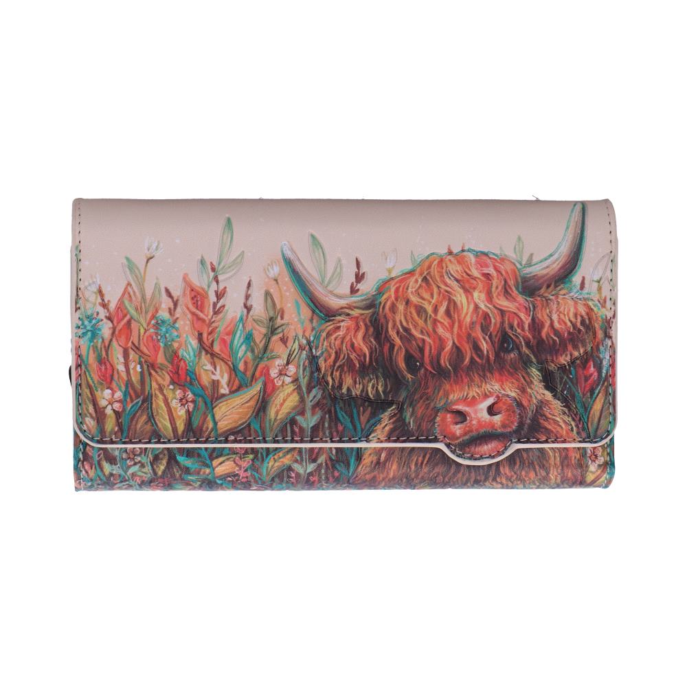 Highland Cow Embossed Leather Purse-Mystic-Cave