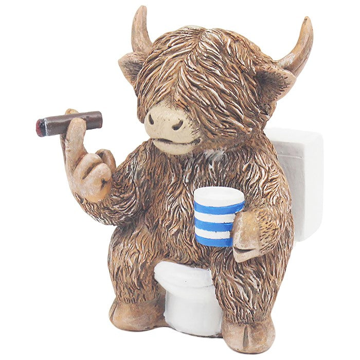 Statue of a creature holding a cup and a cigar on a white background