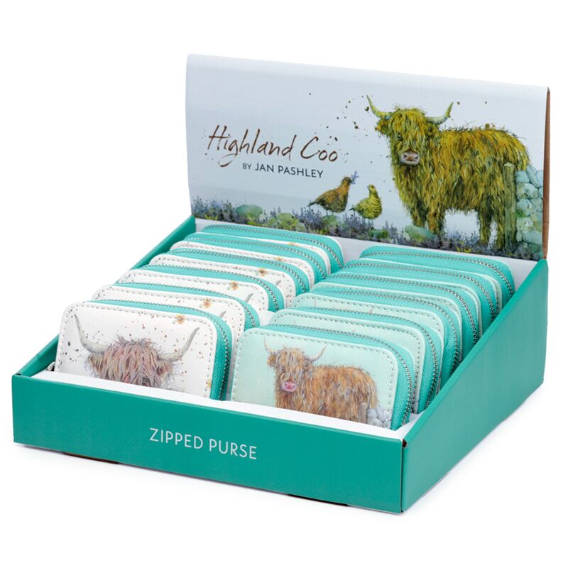 Jan Pashley Highland Coo Zip Around Small Wallet Purse-Mystic-Cave