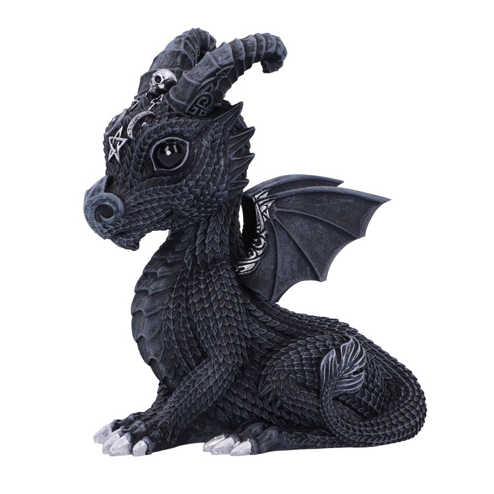 Decorative black dragon figurine with intricate details on a white background-Mystic-Cave