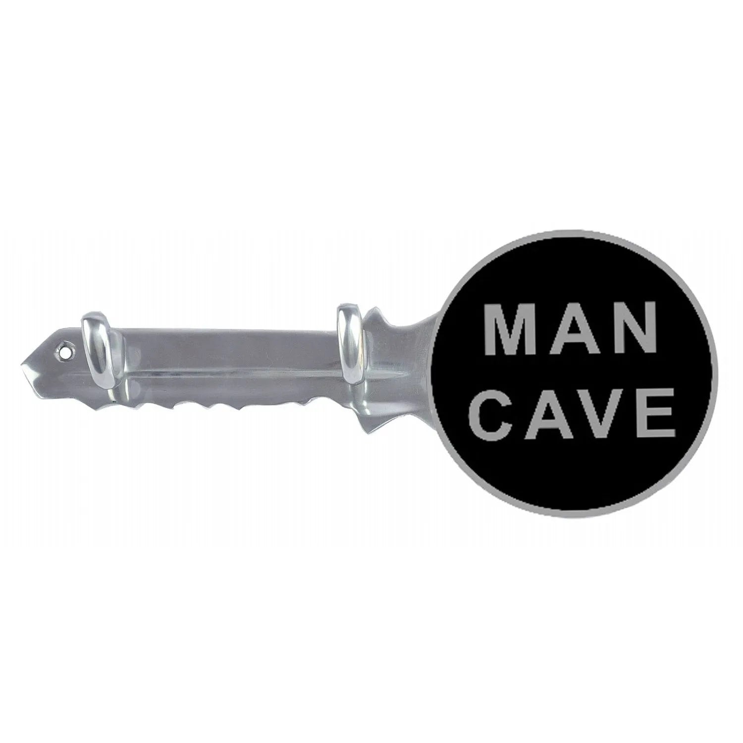 Key-shaped object with 'Man Cave' label on a white background
