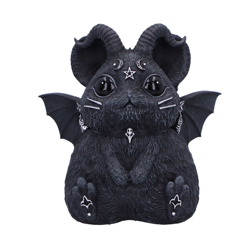 Black demon plush toy with wings and horns on a white background