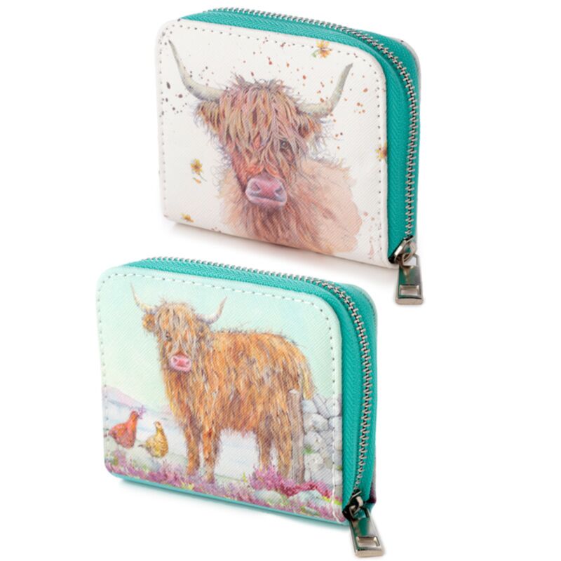 Jan Pashley Highland Coo Zip Around Small Wallet Purse