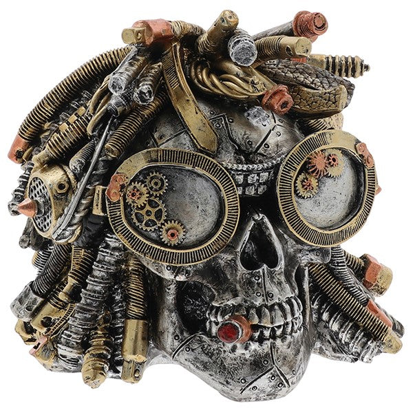 Decorative skull with mechanical elements and gears on a white background-Mystic-Cave
