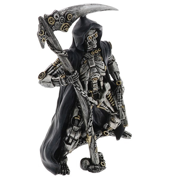 Steampunk-style grim reaper figurine with intricate details on a white background-Mystic-Cave