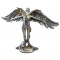 Metallic angel figurine with wings spread on a white background-Mystic-Cave